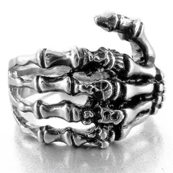 Vintage Skeleton Gothic Rings for Men Silver Colour Hand Bone Punk Couple Ring Women Hip Hop Creativity Party Jewelry