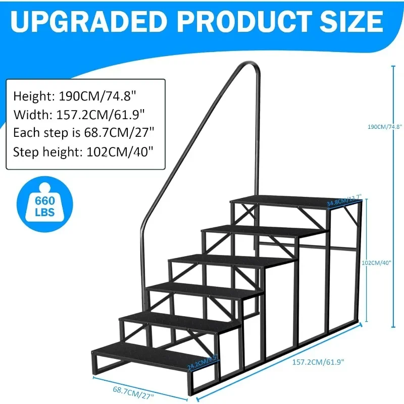 2 Handläufe, 6-Stufen-Leiter, Wohnmobil-Stufen, rutschfeste Whirlpool-Stufen mit Handlauf, 660 lbs, Wohnmobil-Leiter für mobile Wohnmobil-Heimtreppen mit 5. Rädern