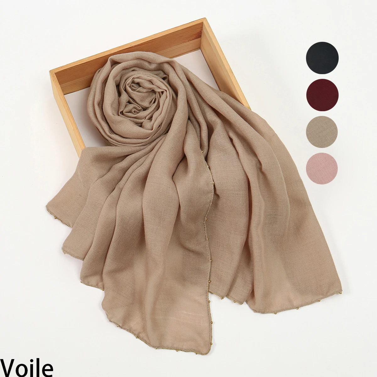 

Glitter Shimmer Chains Edge Scarf Women Thin Soft Voile Hijab Long Shawl Solid Plain Headscarf Luxury Chains Design Turban