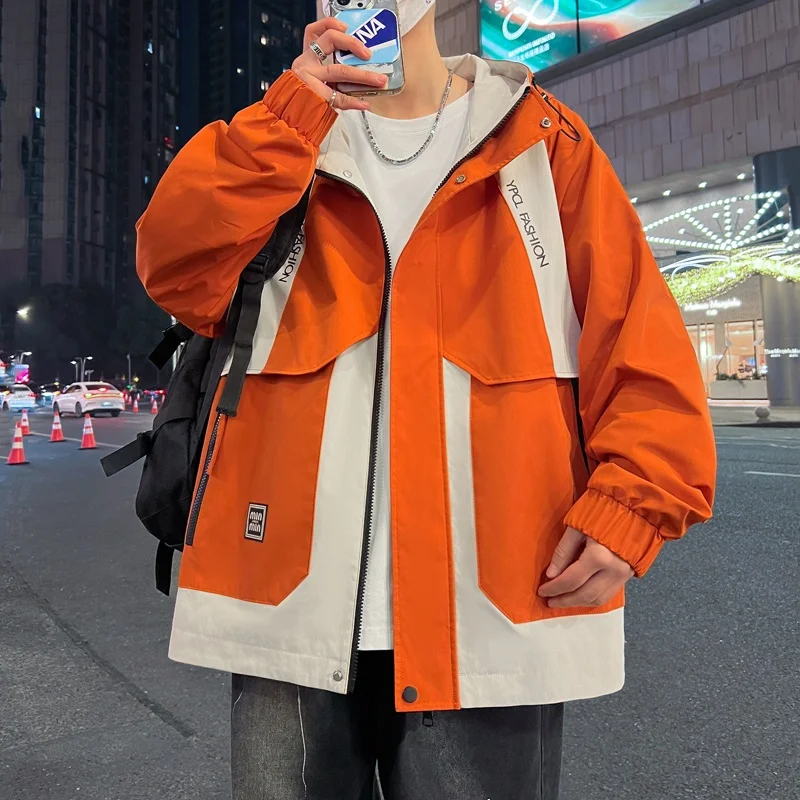 

Fashion Hooded Jackets Men's 2025 Spring Autumn Outdoor Casual Loose Windproof Zipper Coats Youth High Street Tops Clothing