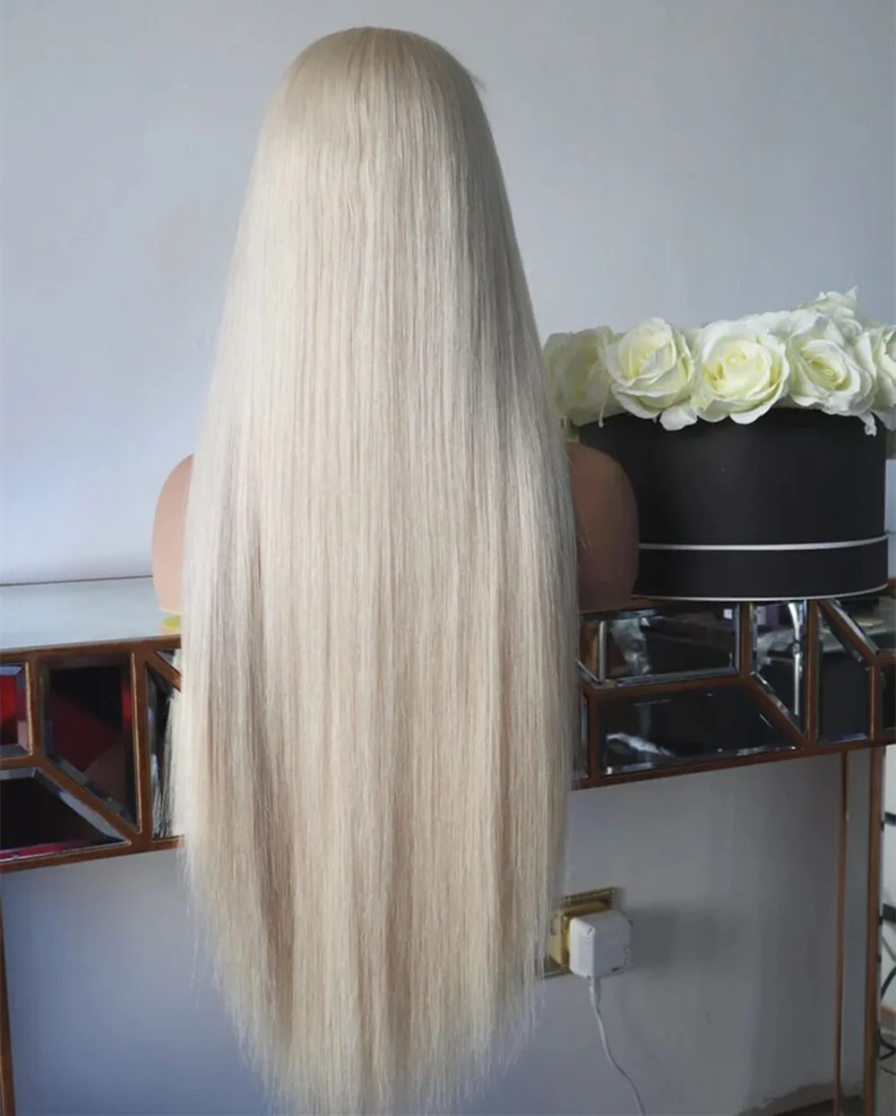 FENJUN Glueless White Color Platinum Blonde U Part Wigs Human Hair Silky Straight Brazilian Virgin Hair for Women High Density