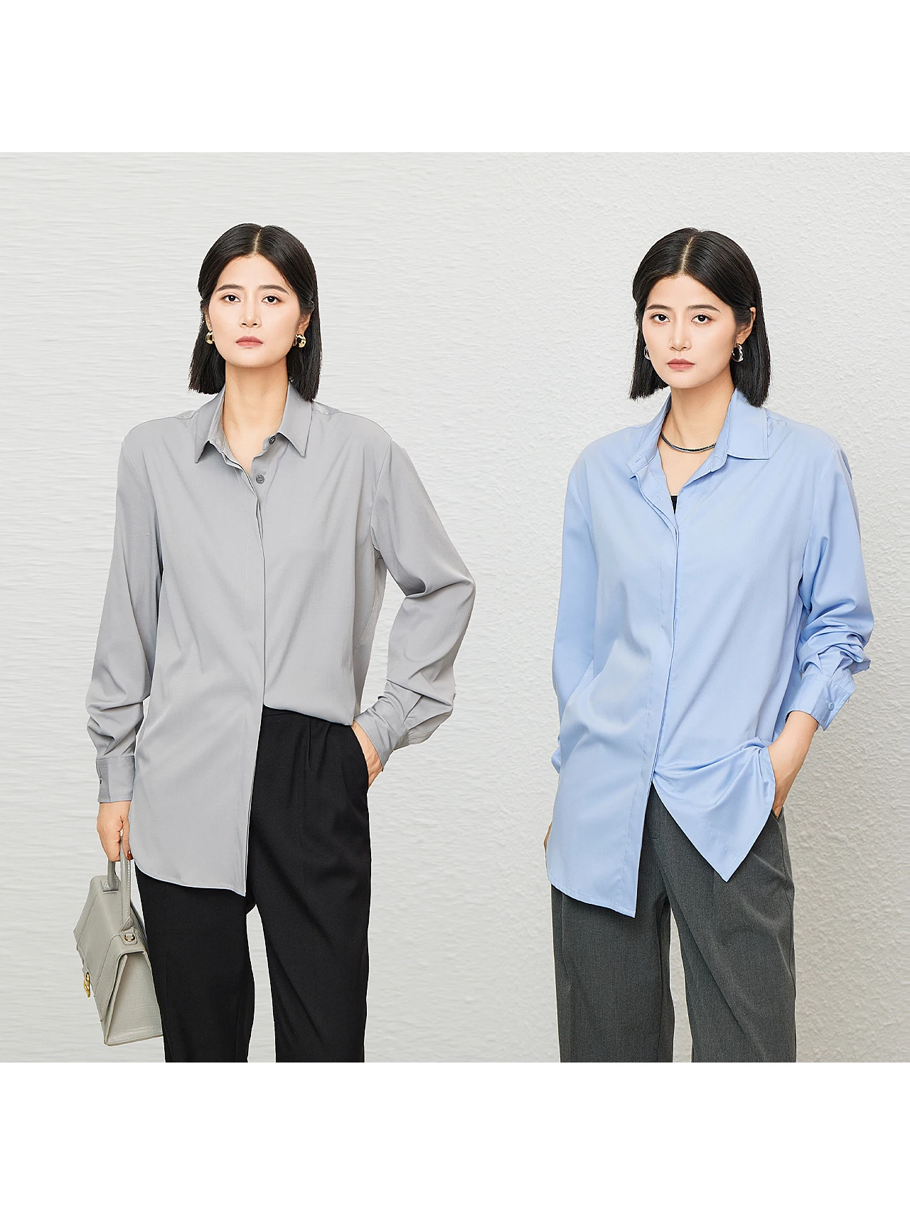 

Ele Bamboo Fiber irt Women's Loose Long Sve Spring Faion mat INS Sle High-End Feelings Commute Sle Top