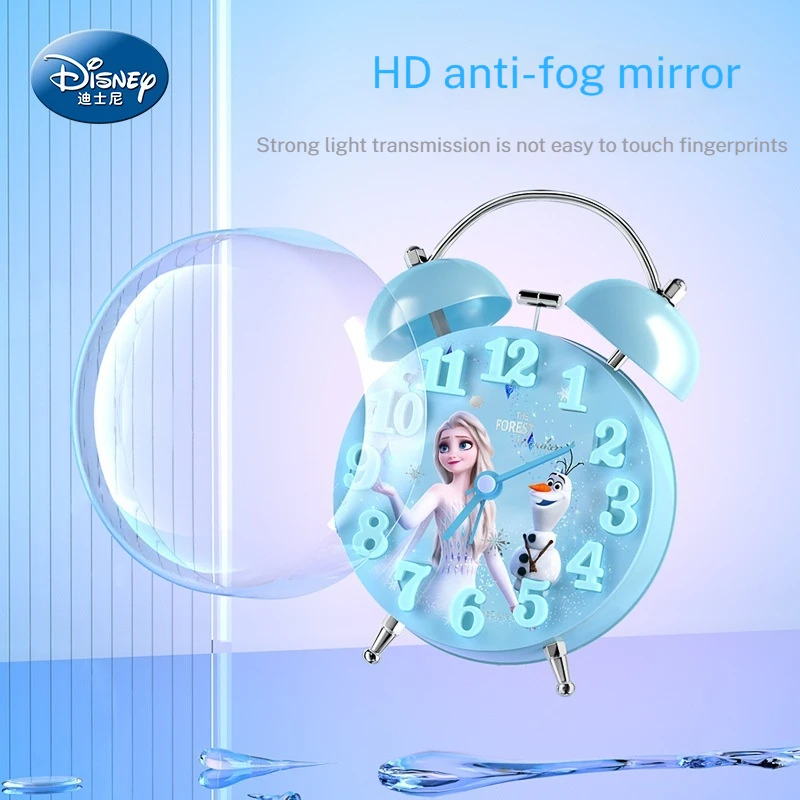 Disney Anime Alarm Clock School Wake Up Artifact Timer Girl Elsa Princess Teenage Student Cartoon Backlit Cute Quartz Clock Gift