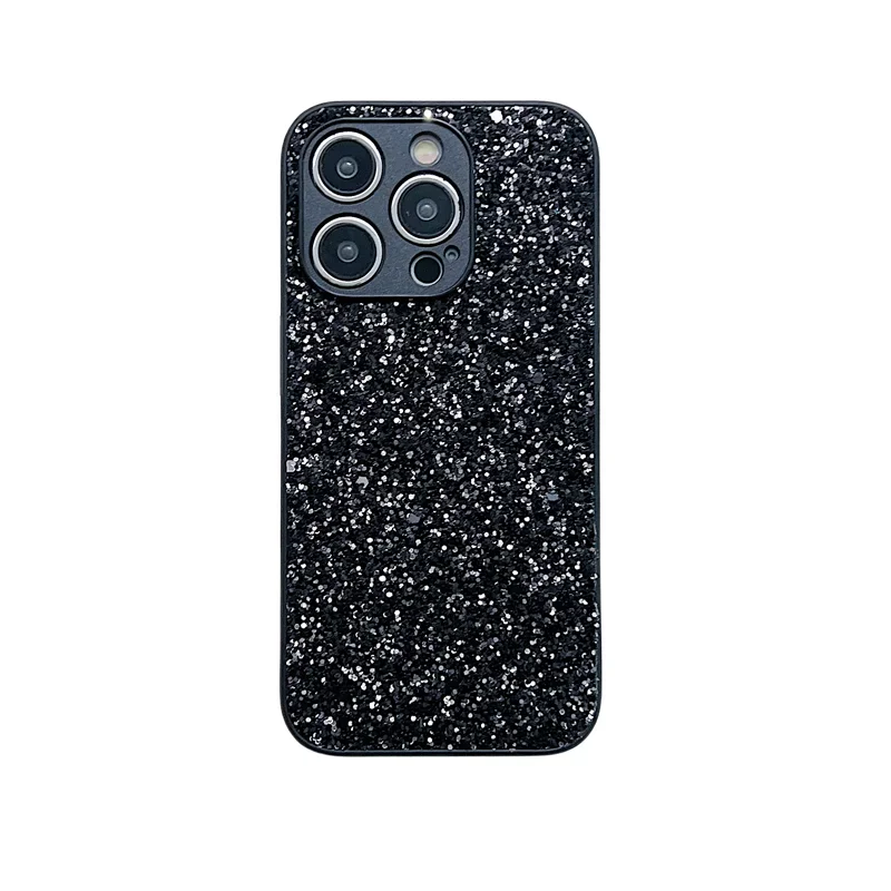 Custodia rigida per PC con glitter di lusso per iPhone 16 15 14 13 12 Mini 11 Pro Max Plus Fotocamera Protezione completa Cover posteriore antiurto