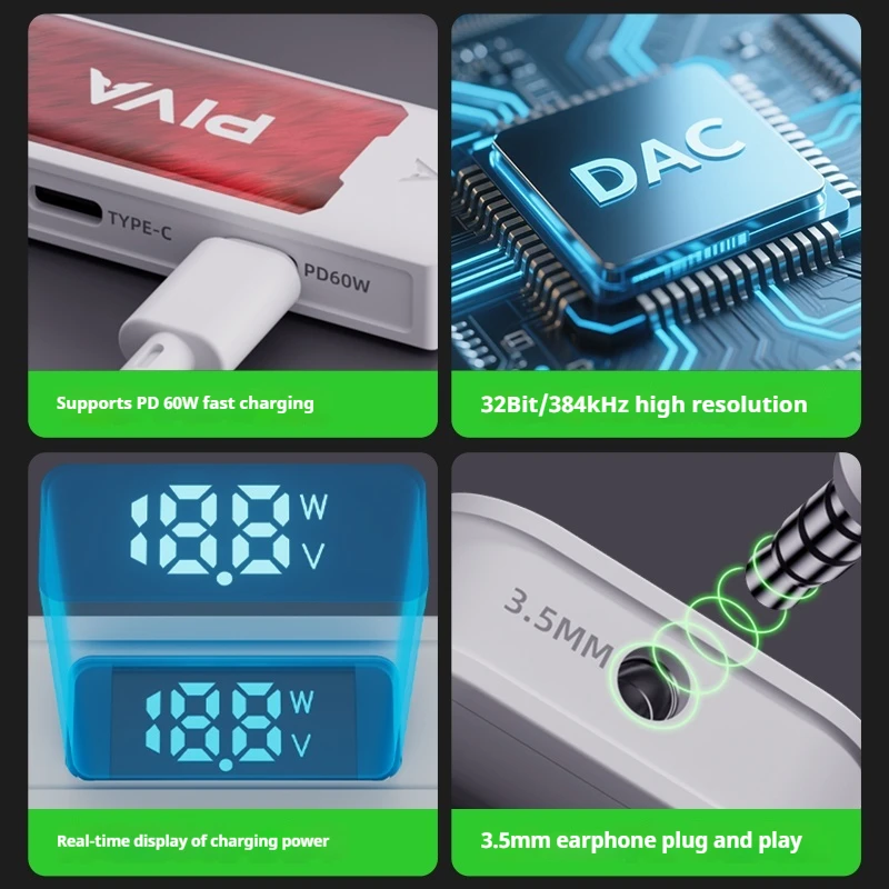 Adaptor Piva G41 G31 Tipe-c 60W Adaptor Antarmuka Pengisian Daya Cepat untuk Headphone Gaming PUBG Ponsel dan Tablet