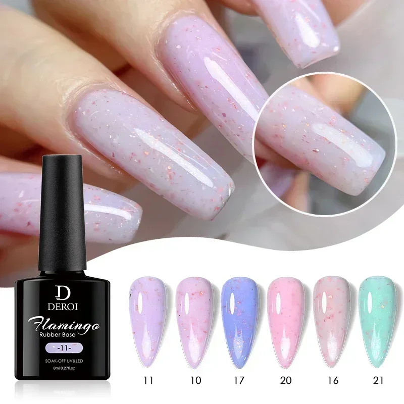 Deroi gomma colore Base Coat Glitter Clear Nude Pink vernice semipermanente Soak Off UV LED Nail Art accessori smalto Gel 8ml