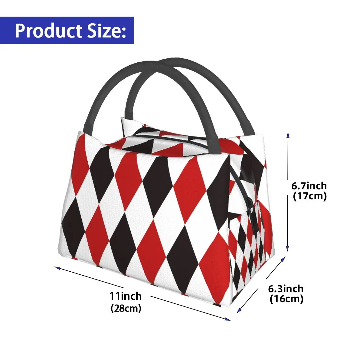 Harlequin Plaid Playing Cards Diamond Insulated Lunch Bag for Women Kids Portable Food Boxes Thermal Lunch Box Tote