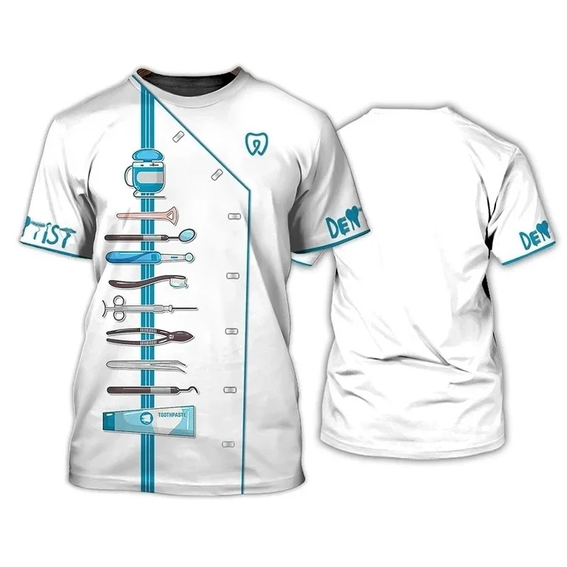 

Dentists Uniform Pattern T Shirt For Men Dental Tools 3D Printed Tees Summer Harajuku Short Sleeve Loose Street Tops T-shirts