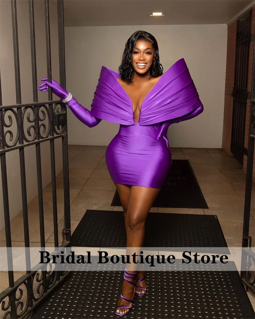 

Sexy New Arrival Purple Prom Gown With Two Gloves Off Shoulder Birthday Party Cocktail Dresses Robe De Bal Custom-Made