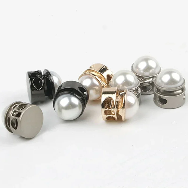 10Pcs 15X12mm 20X17mm Pearl Double Hole Stopper Buckle Metal Spring Regulation Cord Lock Hook Hat Hoodie Rope End Decor Buckles