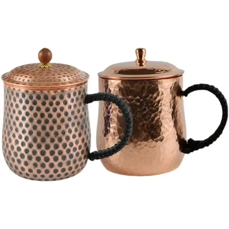 Handcrafted Pure Copper Beer Coffee Cup Milk Mug Retro Weave Handle Thickened 500 ml Water Drinking Cups Drinkware Couple Gifts