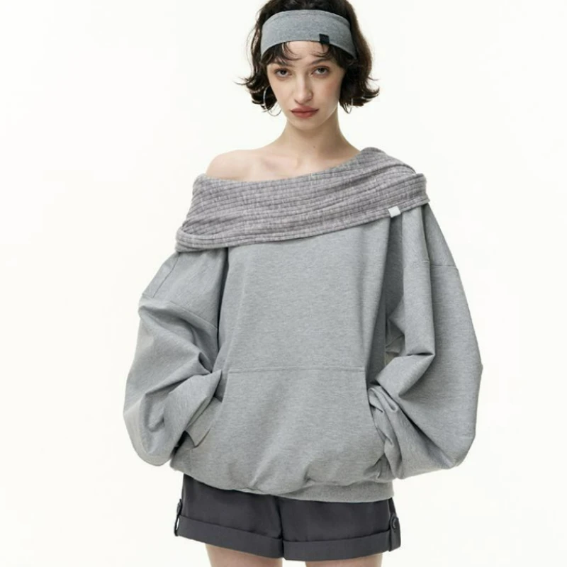 

New Patchwork Knitted Hooded Two-wear Hoodie for Women in The 2026 Autumn/winter Season Features Casual Loose Slimming Pullover