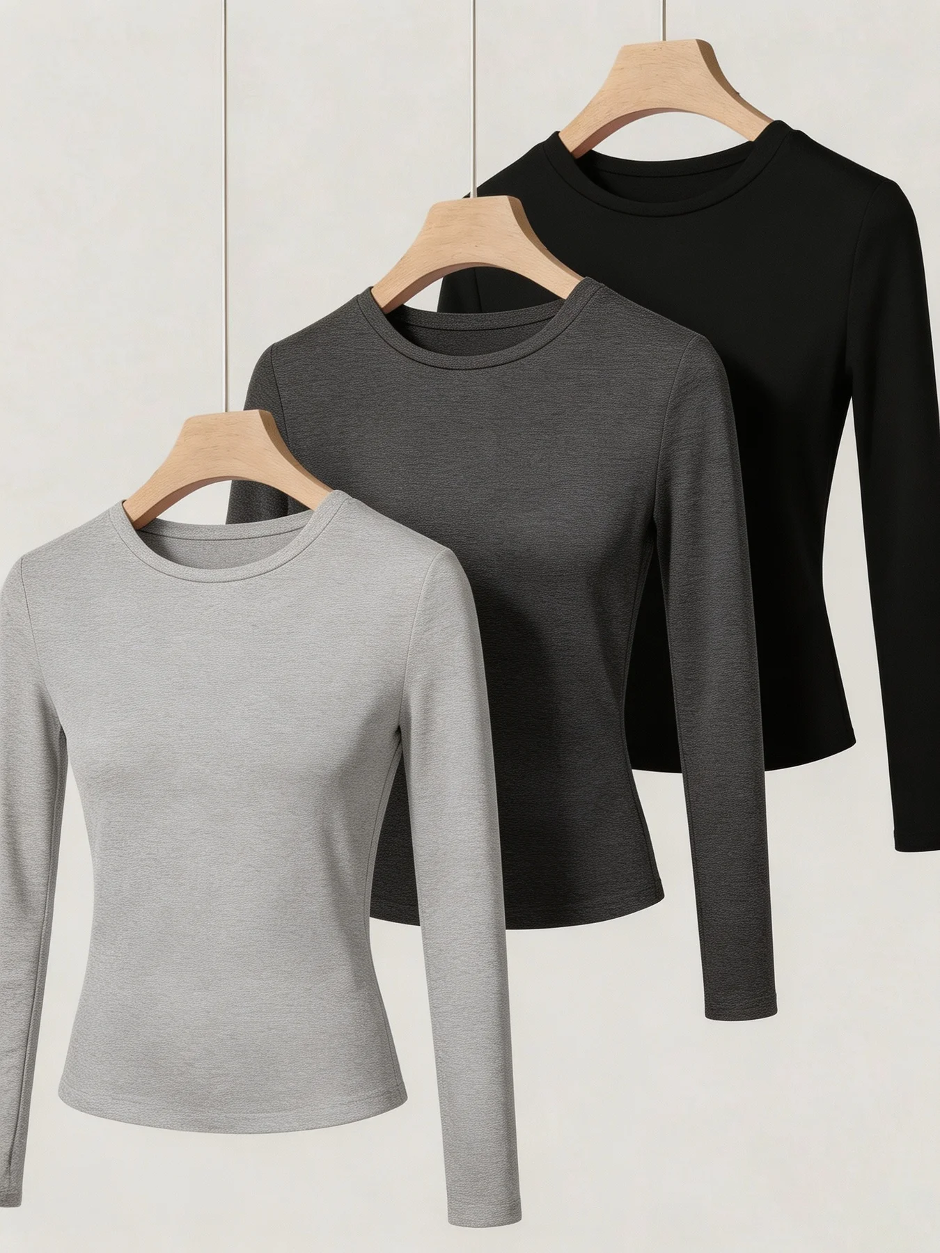 Women's 3-Piece Casual Comfortable Round Neck Solid Color Waist Cinched Long Sleeve T-Shirt Top Set
