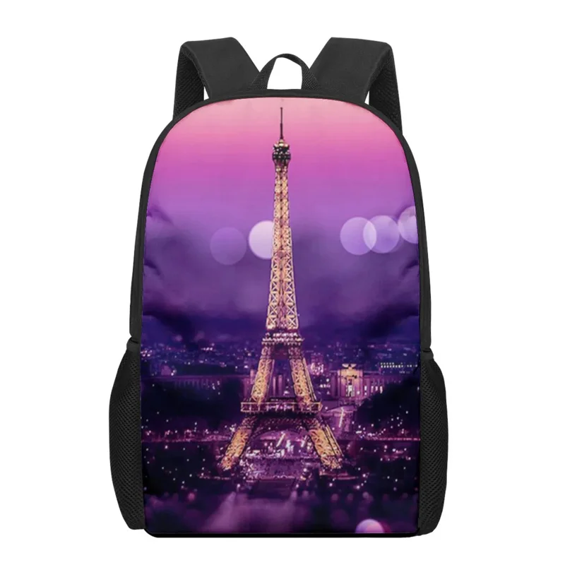 Eiffel Tower Landscape Print Book Bags for Boys Girls Kids School Bag Casual Shoulder Backpack Stylish Teenager Storage Rucksack