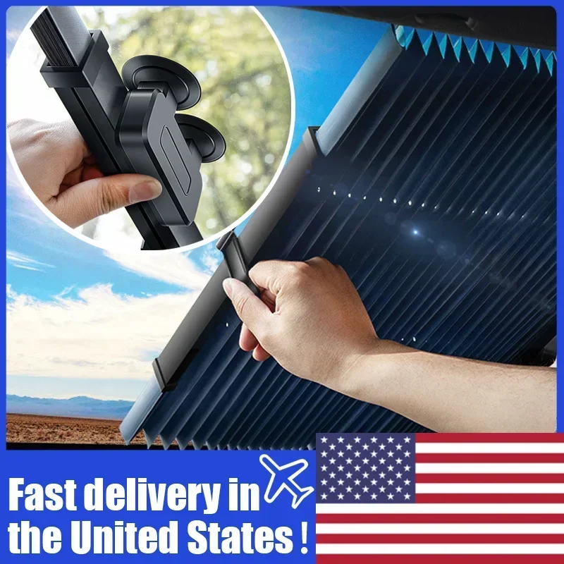 Car Windshield Sunshade Curtain Retractable Set Front Rear Window Sun Shade Protector UV Reflective Film Auto Sun Visor Covers