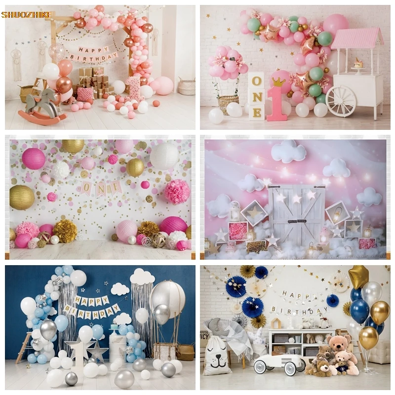 

Newborn Baby 1st Birthday Party Backdrop Cake Smash Photography Background Colorful Balloon Girl Boy Kid Backdrops Decortaion