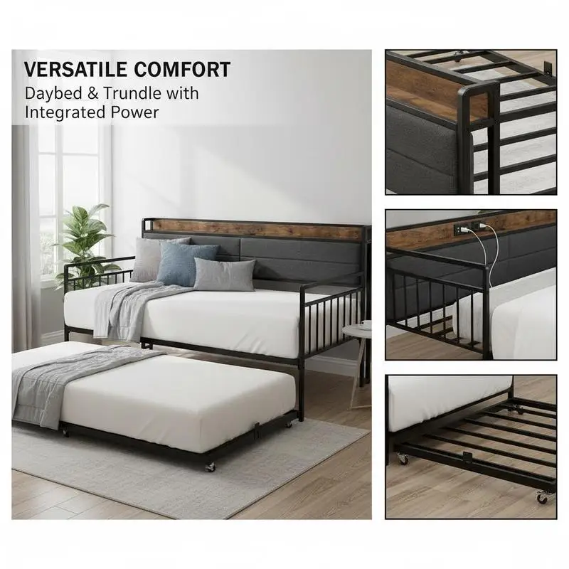 Twin Size Sofa Bed Frame with Pull-out Trundle 77