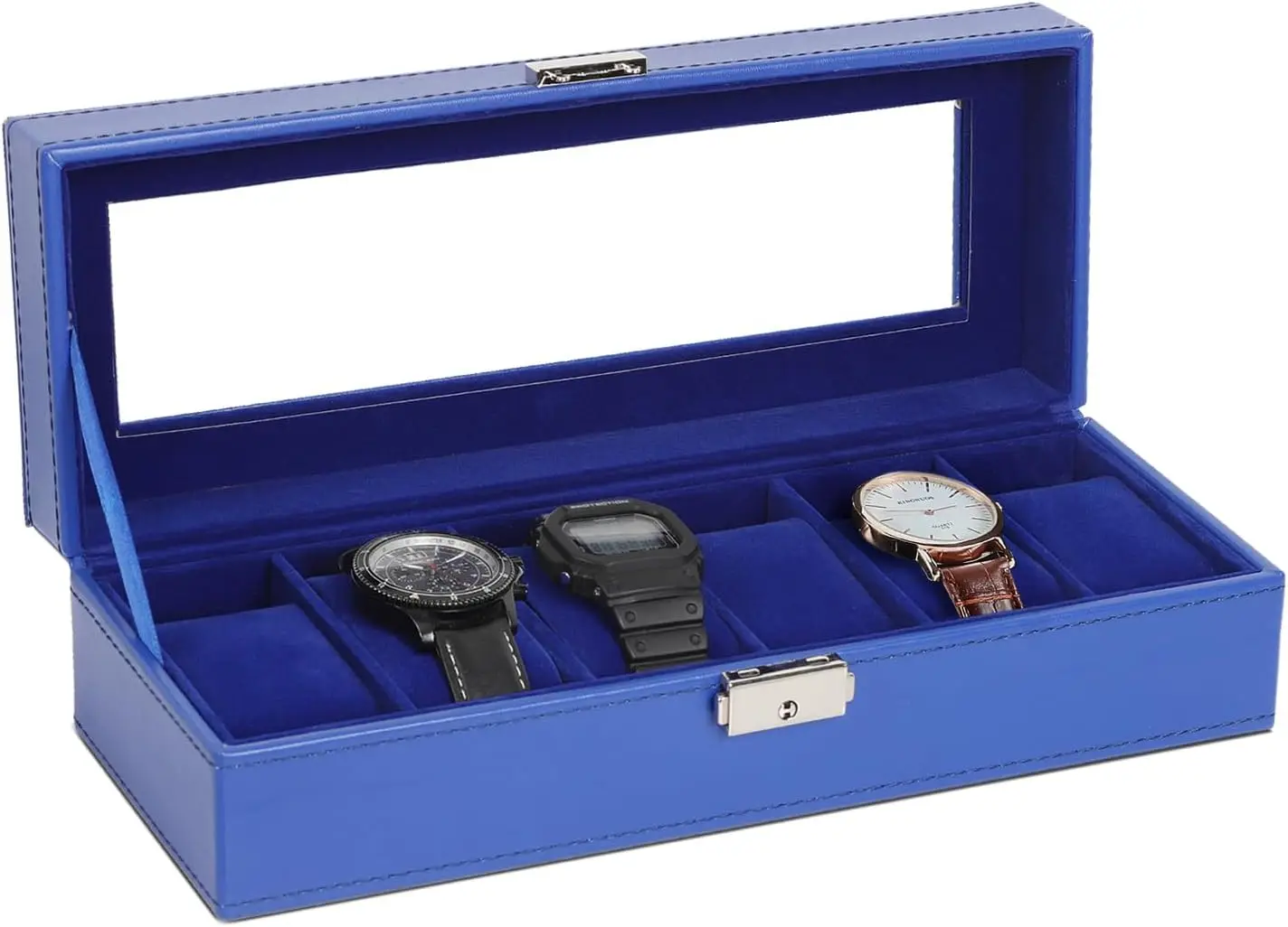 

6Slot Leather Watch Box Organizer Mens Watch Display Case Jewelry Storage Holder