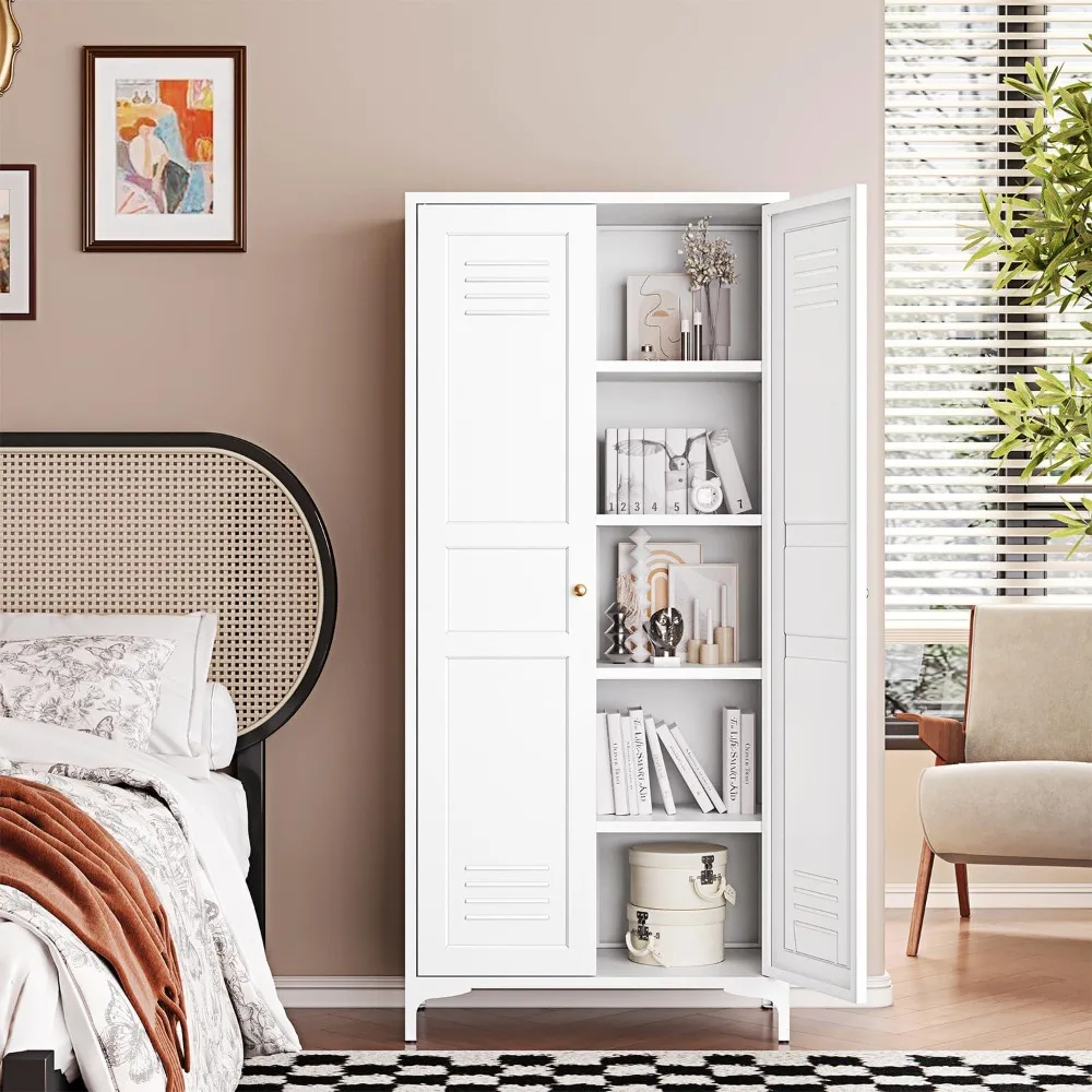 

White Storage Cabinet with Feets-Metal Home Kitchen Pantry Cabinets with Doors and Adjustable Shelves,Organization Locker