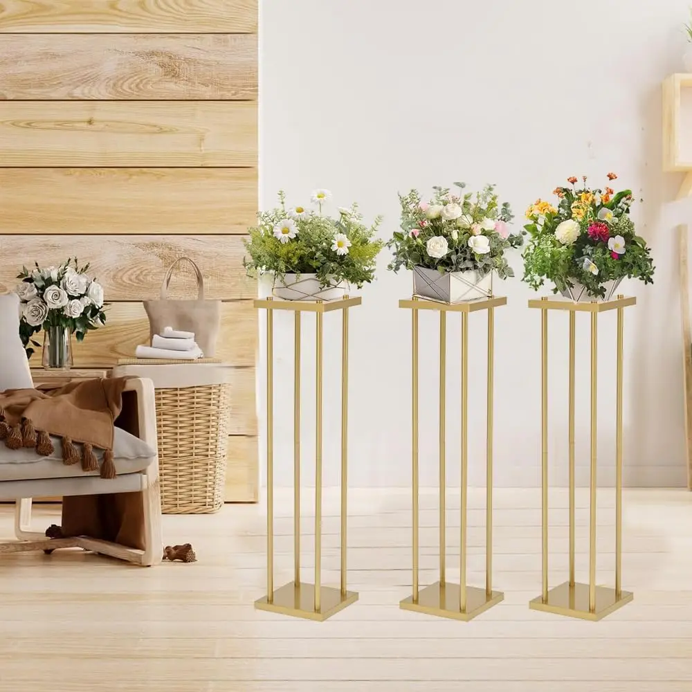 

6pcs Gold Flower Stand Centerpieces for Wedding Table 31.5in Tall Metal Vases Geometric Flower Stand for Party Decoration