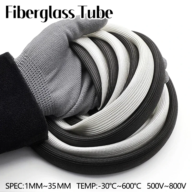 2m/5m/10m Fiberglass Braided Sleeve 600 Degree High temperature fireproof For Lighting Cables Neat Management And protection