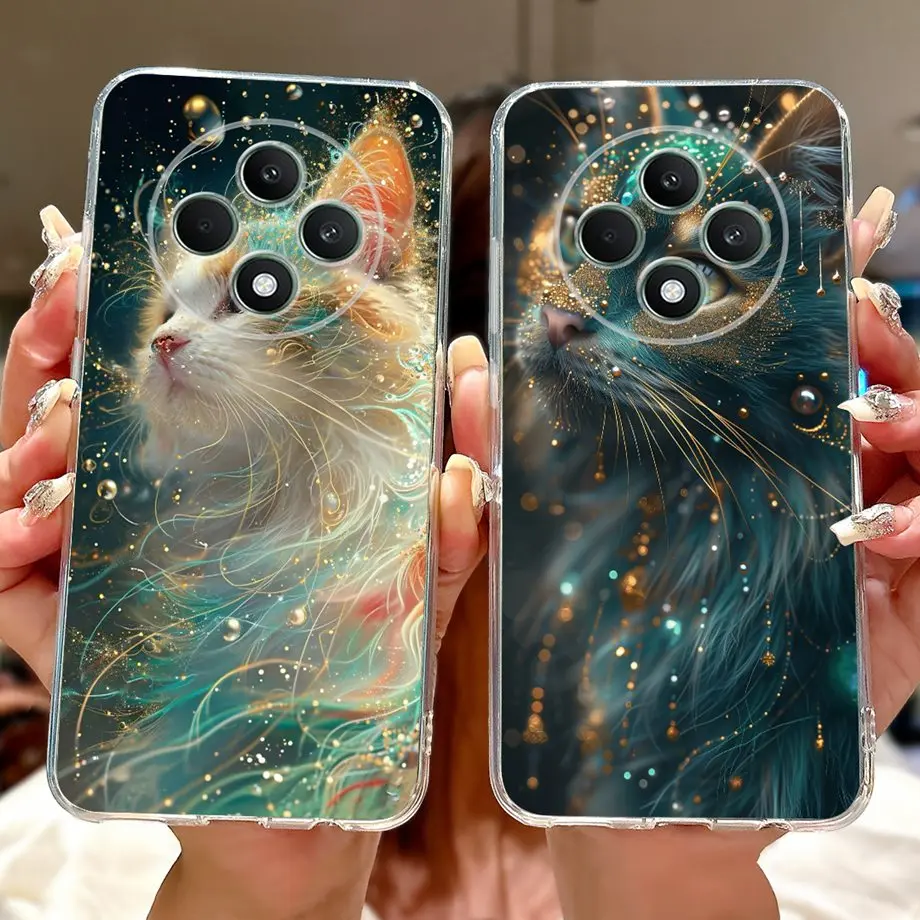 For Oppo Reno12 F FS Phone Case Reno 12F 12FS Back Cover Soft Silicone Transparent TPU Bumper Funda Lion Cat Women Fashion Cases