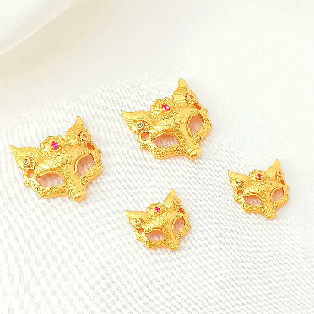 Matte Gold Zircon Inlay Fox Mask Double Eared Flower Pendant DIY Jewelry Making Necklace, Bracelet, Clothing Accessories