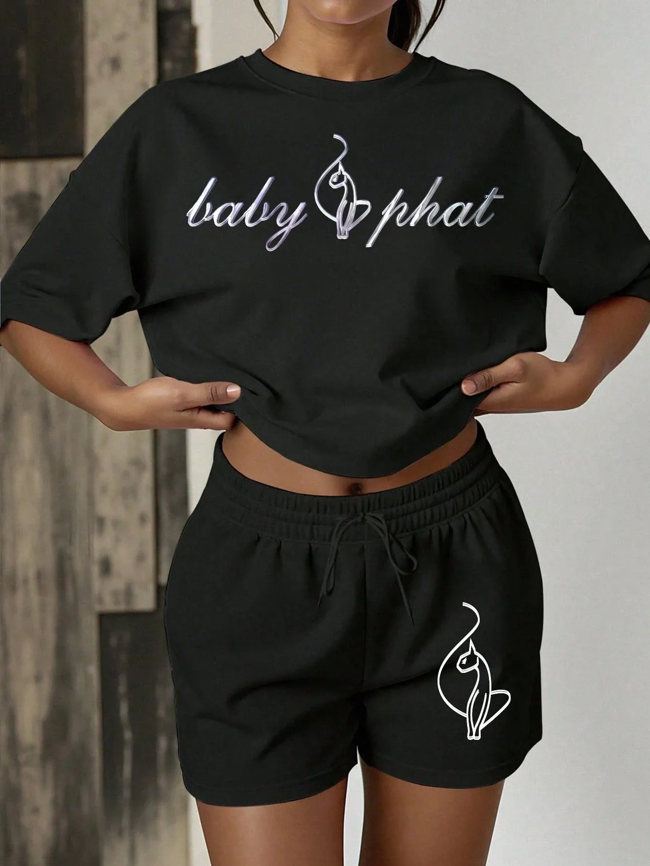 2026 summer popular street casual versatile comfortable 3D letter pattern printed women's short-sleeved suit