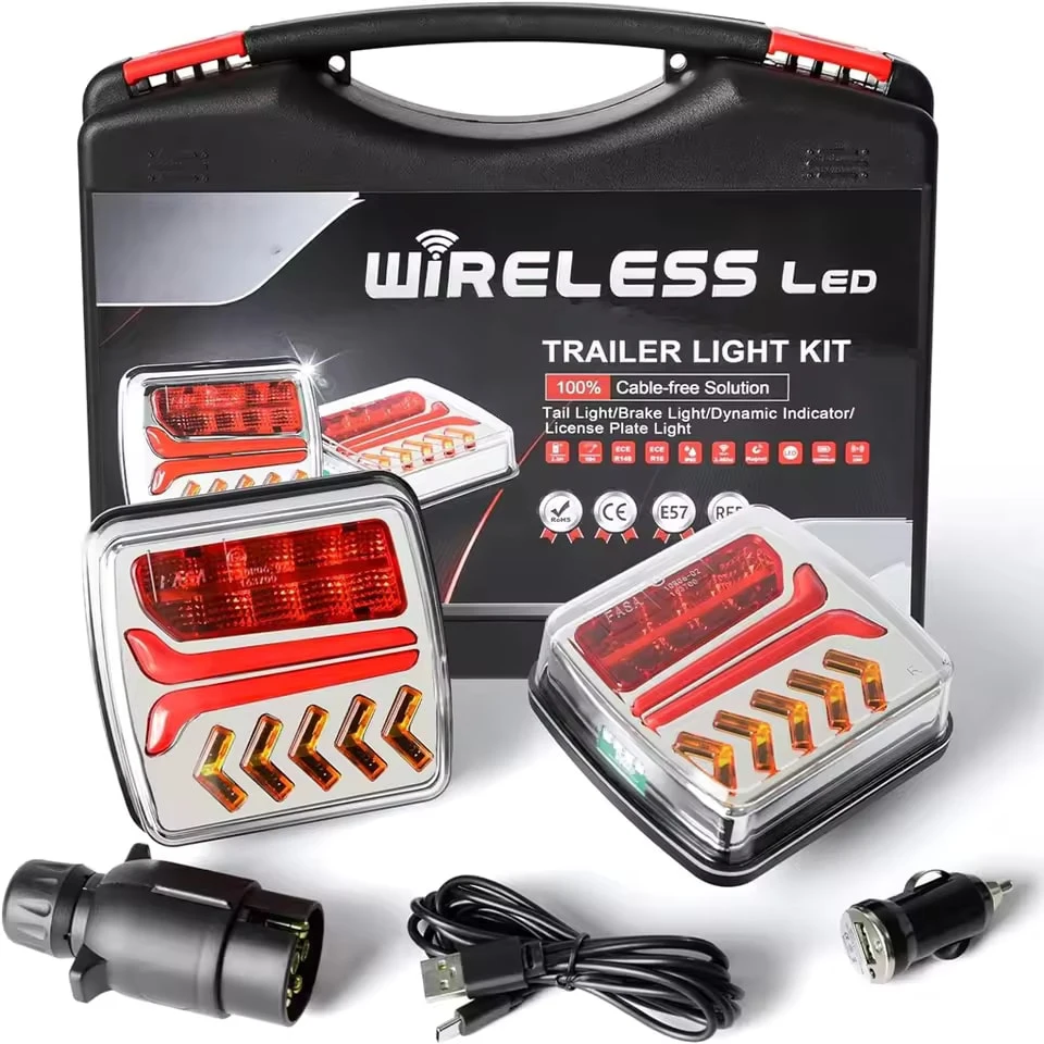 1 Ensemble de feux arrière LED magnétiques sans fil 12V 24V 30M, feux de signalisation, feux de freinage, rechargeables 12V-24V pour camping-car, camion, poids lourd