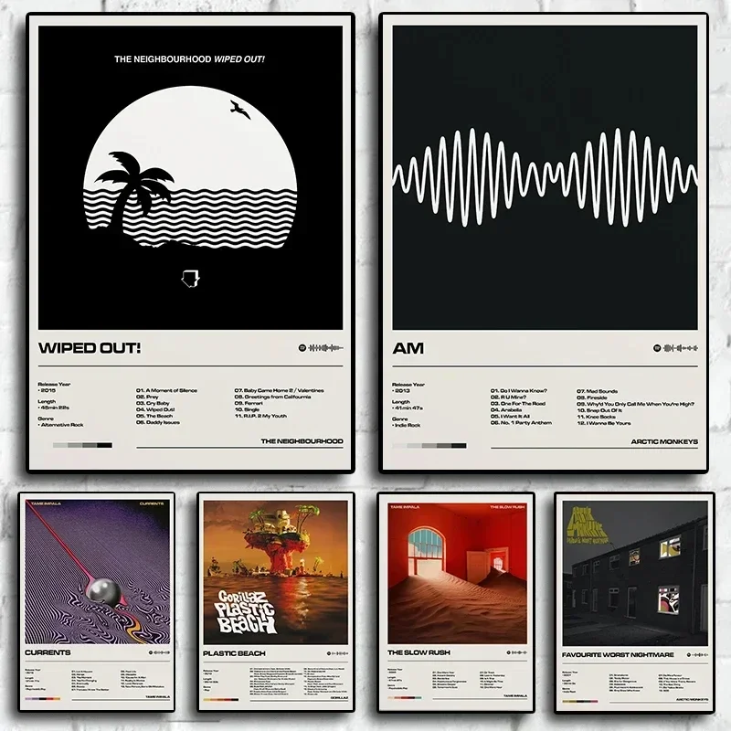 Music Album Band Details Poster Gorillaz Arctic Monkeys AM Rap Hip Hop Rock Wall Art Home Decoration Aesthetic Kawaii Room De