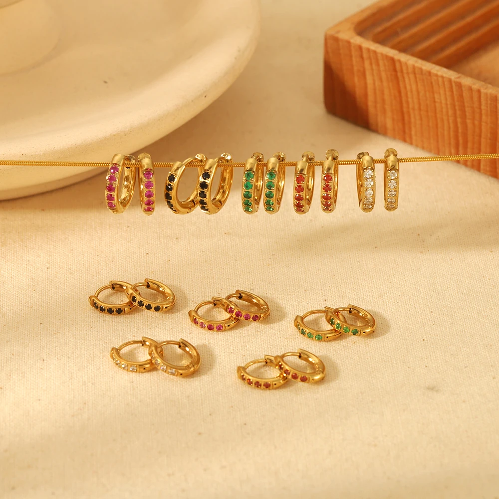 

High End PVD 14K Gold Plated Cubic Zirconia Pave Huggie Earrings Stainless Steel Earring Waterproof Jewelry Wholesale