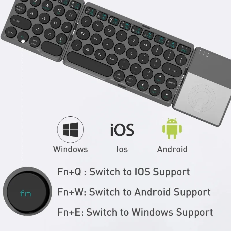 Mini Folding Keyboard Wireless Bluetooth Keyboard Portable Universal Foldable Keyboard with Touchpad for Windows IOS Tablet iPad