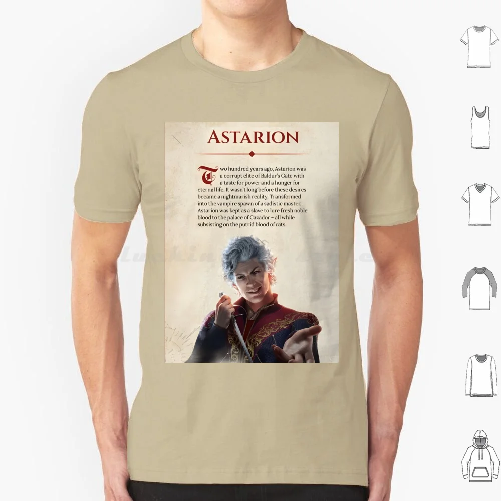 Astarion-Baldurs Gate 3 T Shirt 6Xl Cotton Cool Tee Vampire Astarion Fantasy Baldurs Gate Astarion Bg3 Bg3 Baldurs Gate 3 Elf