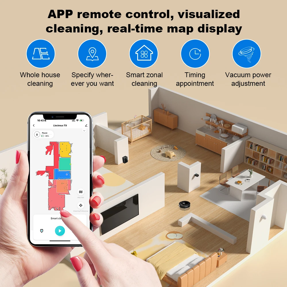 Robot Vacuum Cleaner & Mop ,Wet Dry Cleaning,Self Empty,Multi-floor Map,6500Pa,Carpet Boost,Anti-Tangle Brushes view 3