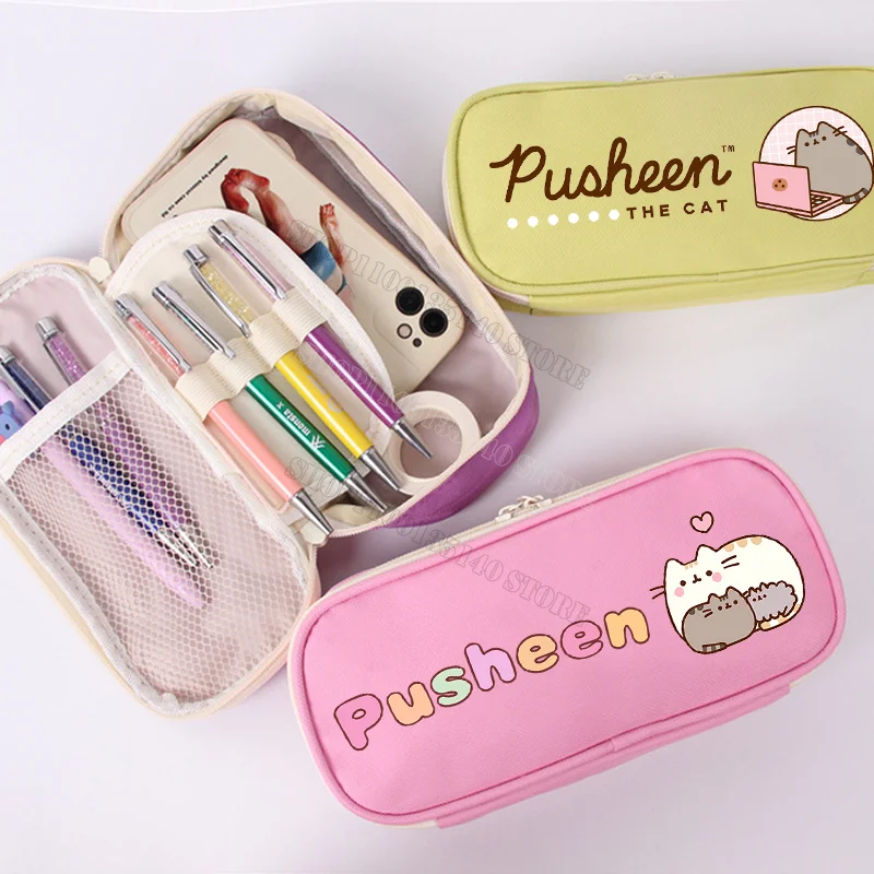 Pusheen Cat Pencil Case Cartoon Student Stationery Storage Bag Anime grande capacità con cerniera Pen Box Cute Boys Girls Pencil Bags