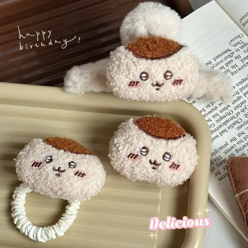 1/2Pcs Kawaii Kurimanju Plush Hair Accessories Cute Cartoon Chikawa Hairpin Claw Clip Hair Tie Sweet Girls Hair Decor Toy Gift