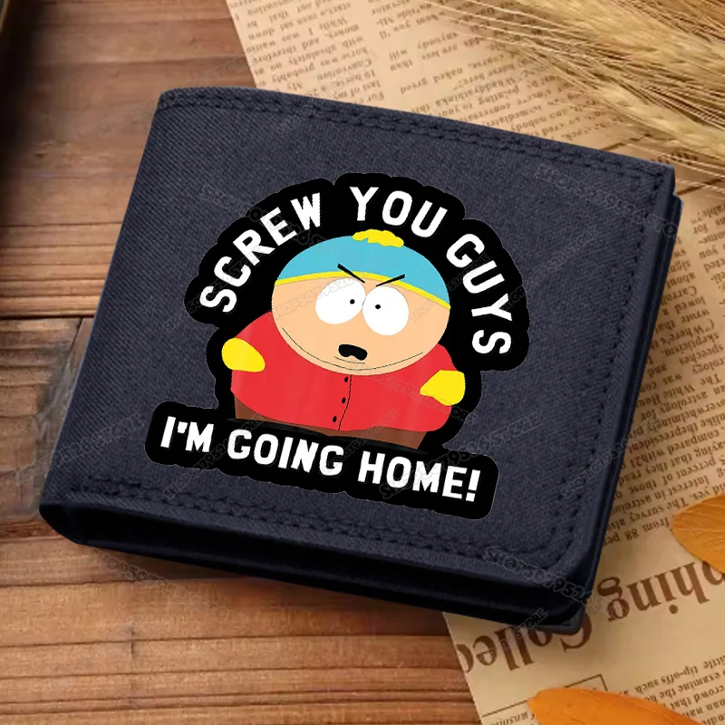 South Park Men Short Wallet Funny Cartoon Canvas Coin Purse Foldable Billfolds Multiple Card Slots ID Card Holder Buckle Wallets view 2