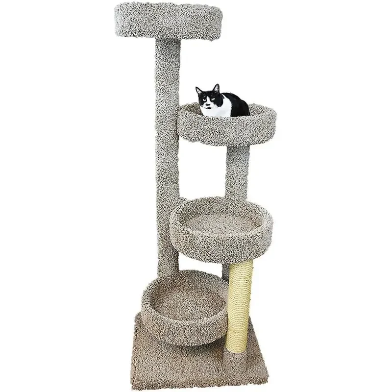 Rustic Romance Large Cat Stairway Neutral Color Solid Wood Cat Playground Modern Multi-Level Cat Tree Tower for Indoor Cats