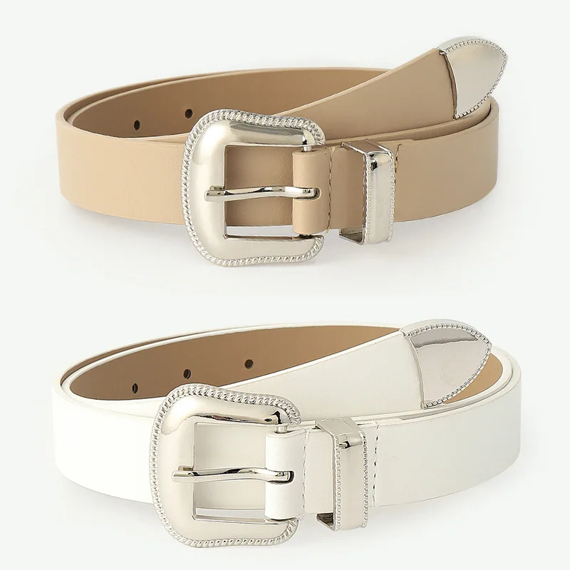 

Europe and The United States New Ladies Pin Buckle Belt High-quality Simple Silver Buckle Wide Belt Fashion Jeans Belt Female