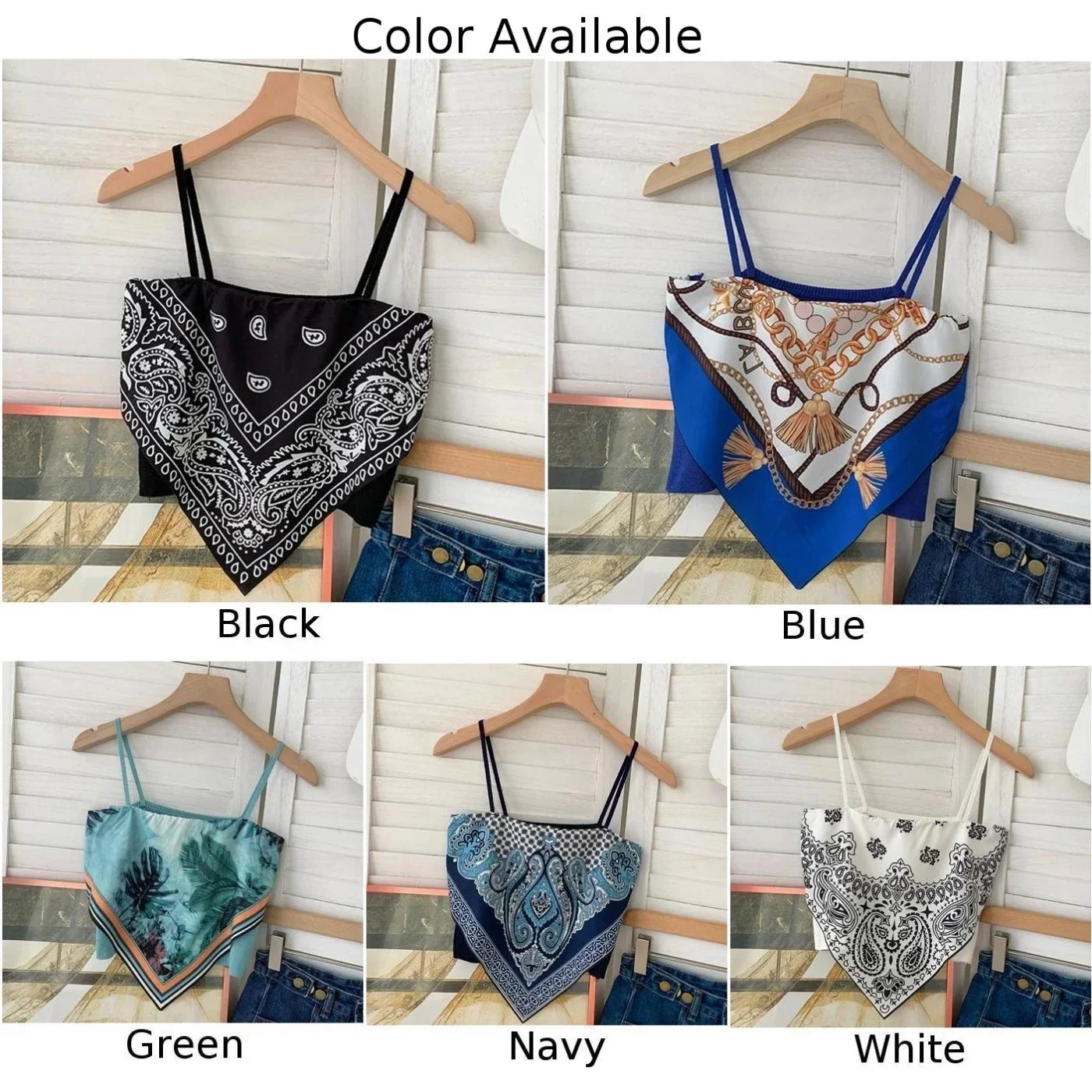 Summer Top Women Satin Tie Back Elastic Vintage Ethnic Printing Spaghetti Straps Camisole Tube Crop Top Sleeveless Tees T Shirt