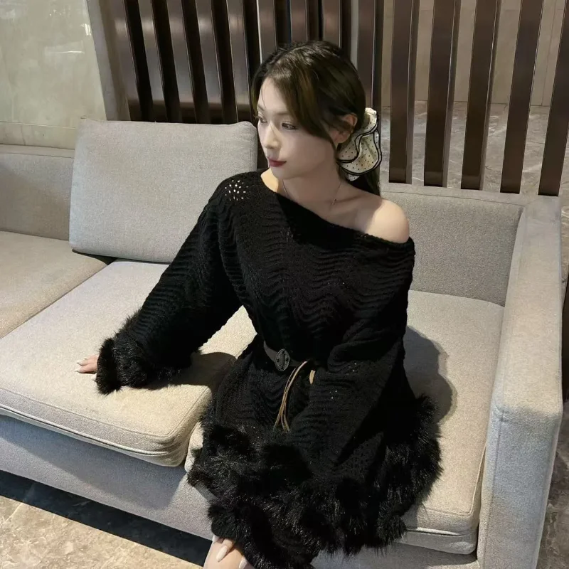 

Платье в западном стиле, женский спортивный уличный свитер с меховым подолом