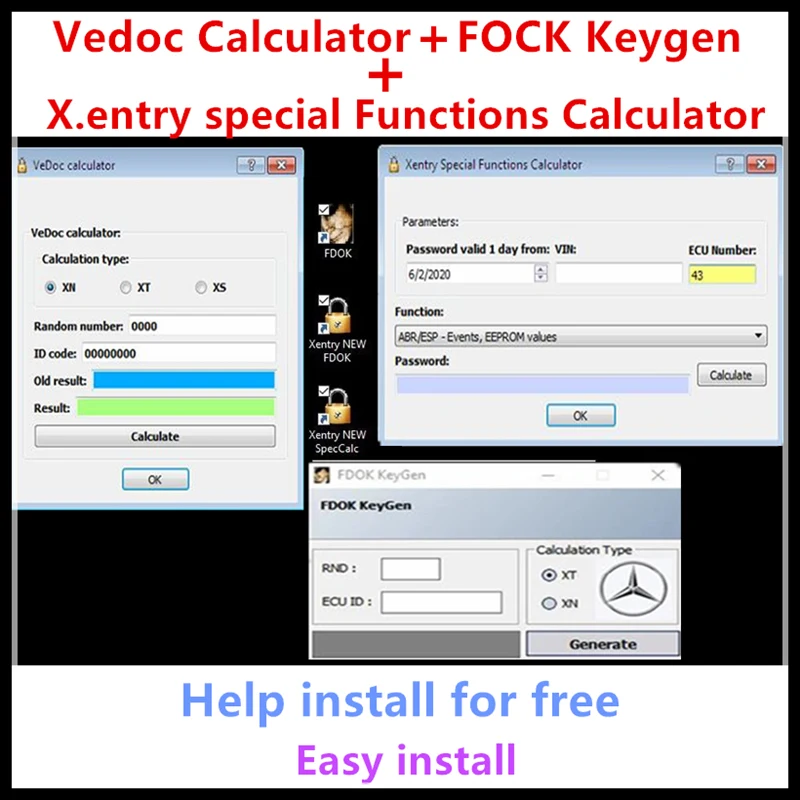 2023 Hot sell DAS Xentry Special Function Calculator+ FDOK Vedoc Calculator+ FDOK Keygen for MB StarC3 C4 C5 C6 free help instal