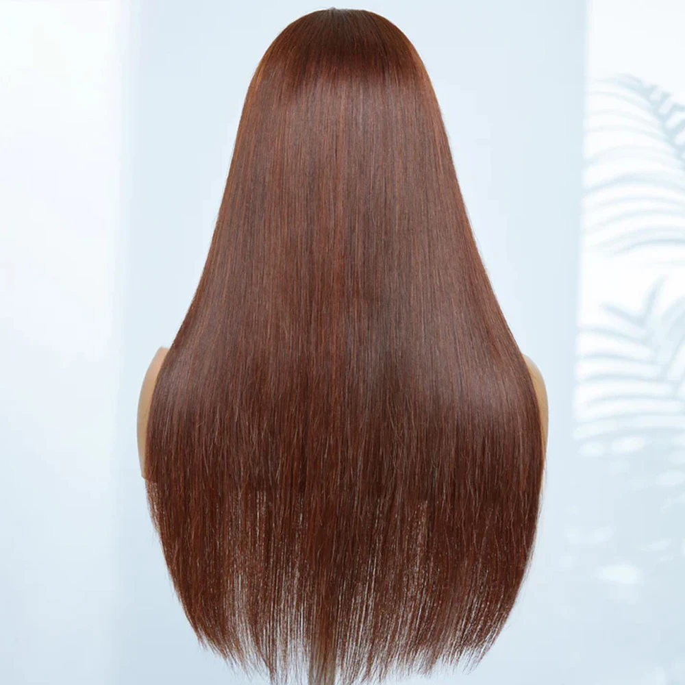 Wig Depan Renda Halus Tanpa Lem Lurus Sutra Coklat Madu 26 Inci dengan Kepadatan 180% Lembut untuk Wanita Rambut Panjang Alami Korset Rambut Bayi