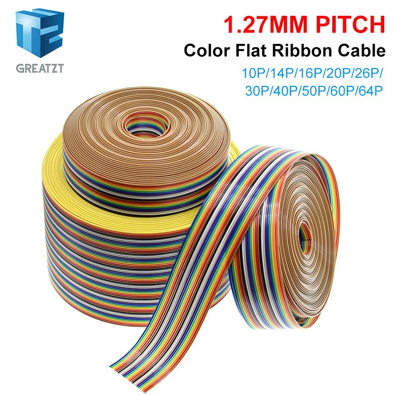 1/2Meter 10P/12P/14P/16P/20P/26P/34P/40P/50P 1.27mm PITCH Color Flat Ribbon Cable For DuPont Wire for FC For Dupont Connector