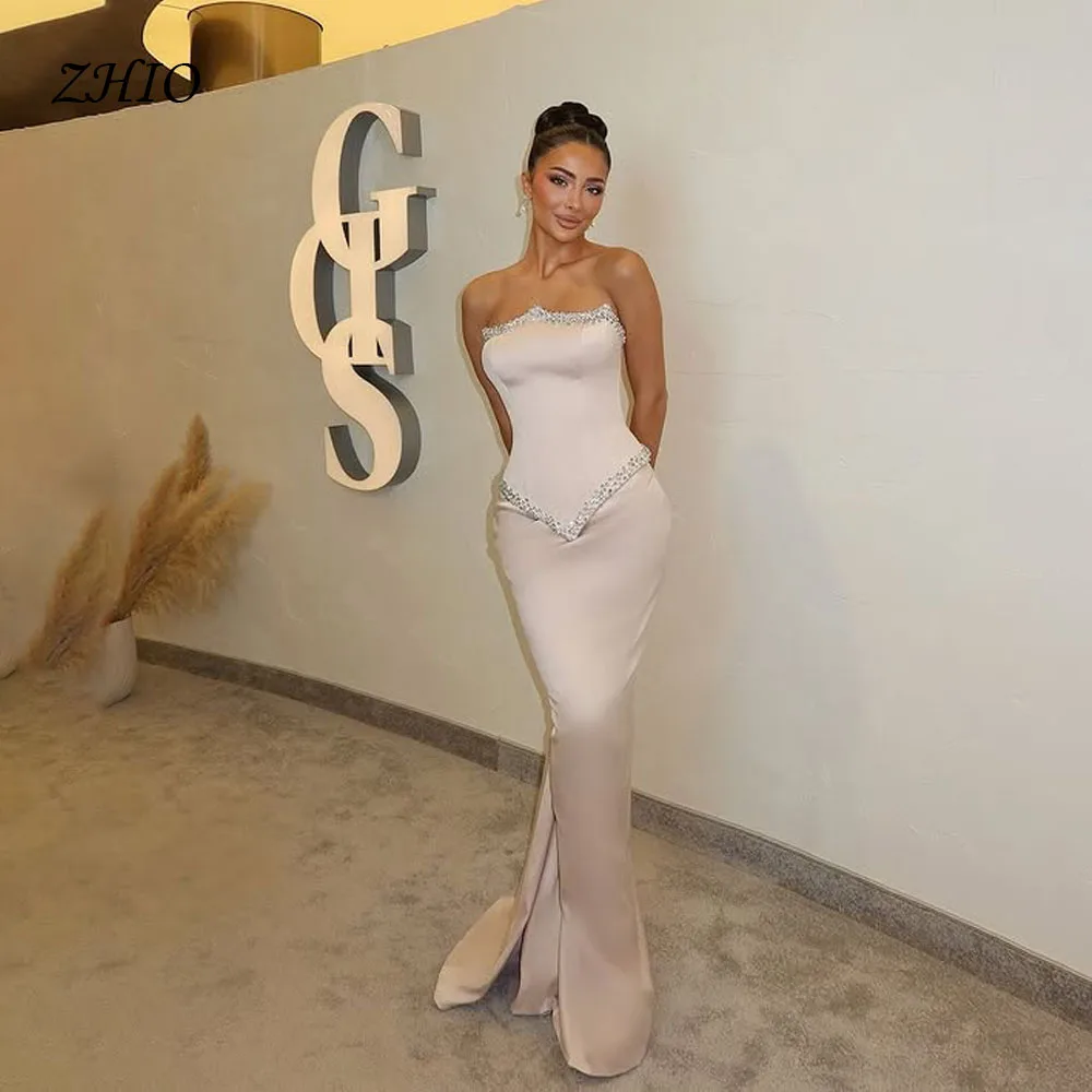 ZHIO Exquisite Elegant Charmeuse Rhinestone Pleat Mermaid Strapless Long Dresses Bespoke Occasion Dresses Customized