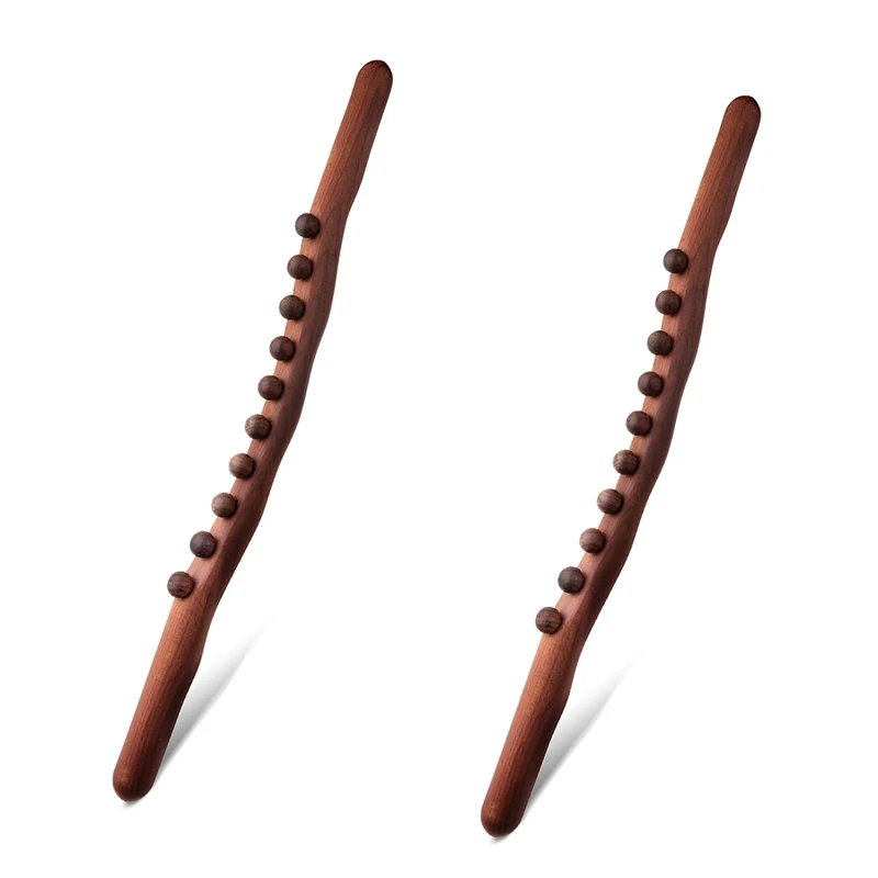 

2X 10 Beads Guasha Scraping Stick Wooden Massage Tools For Neck And Back Pain Stomach Body Shaping Anticellulite Leg