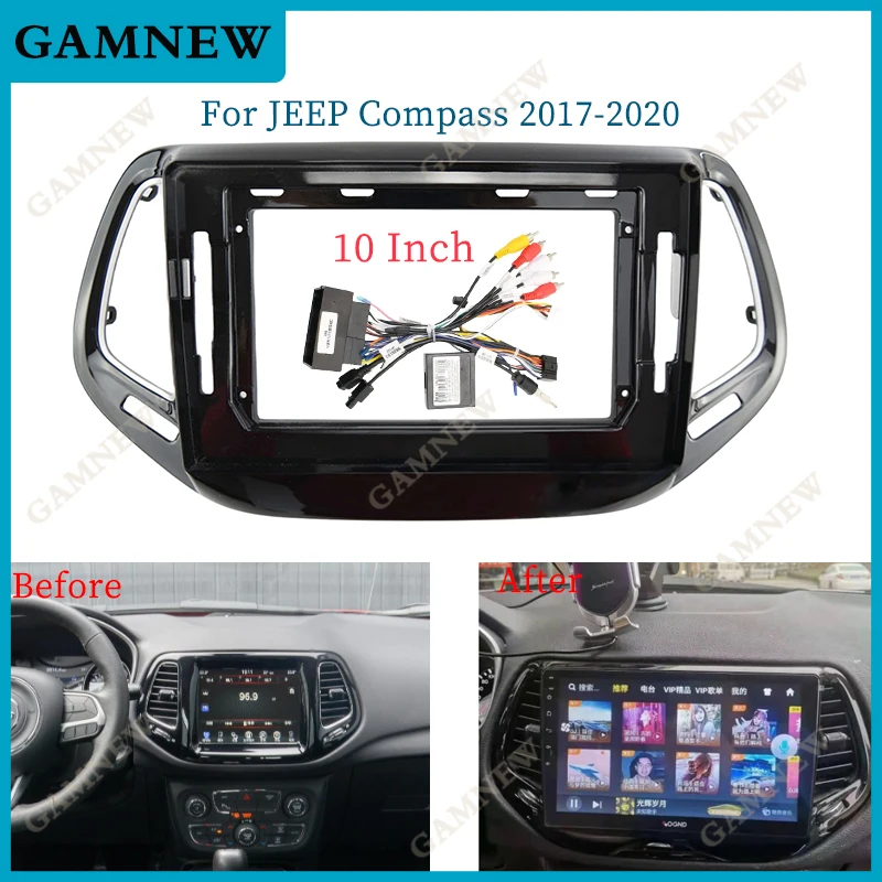 

10-дюймовая Автомобильная рамка, адаптер Canbus Box Decoder Android радио приборная, комплект панели для Jeep Cherokee Compass 2017-2020