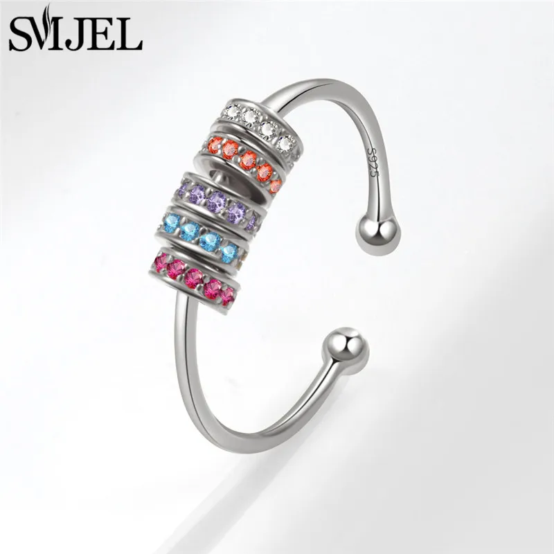 Bohemian Rainbow Beads Anxiety Ring Rotate Freely Anti Stress Fidget Spinner Rings For Women Girls Fashion Wedding Jewelry 2023