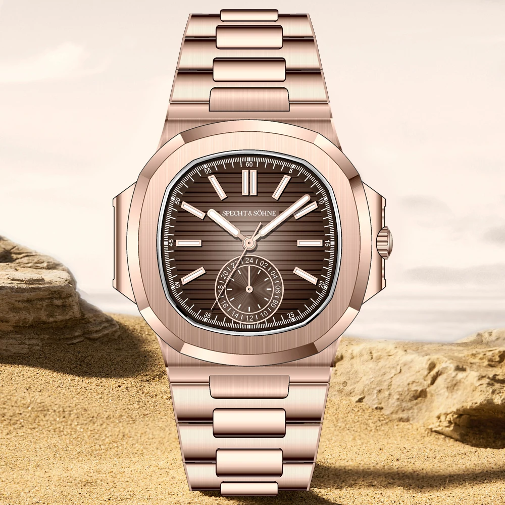 2026 Specht & Söhne Neue Klassische 40MM Ultradünne Stahluhr für Herren Japan VH60 Uhrwerk Saphirglas Roségold Sportuhr
