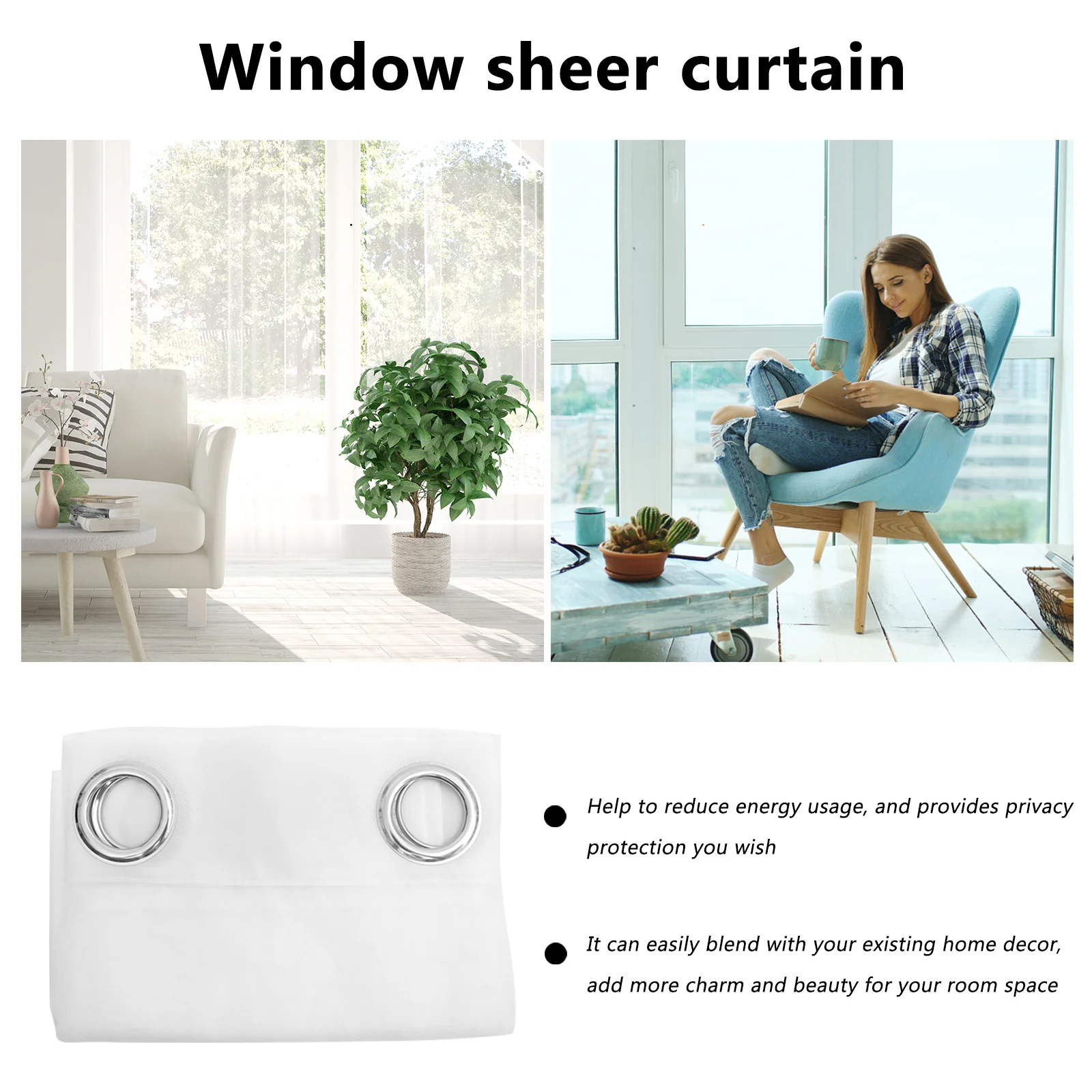 

2Pcs White Semi Sheer Curtain Gauze Panels Window Curtain Drapes for Bedroom Living Room Nursery Soft Light Filter